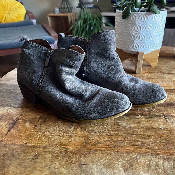 Grey leather suede ankle booties. Well loved. - Picture 3 of 5